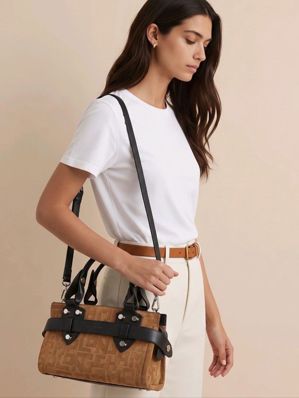 Longchamp 3D Monogram Suede Leather Mini Satchel Crossbody Bag